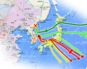 朝鲜核试验放射性物质轨迹示意图。