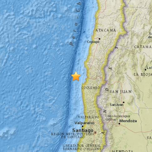 智利中部沿海发生5.8级地震震源深度10公里（图）